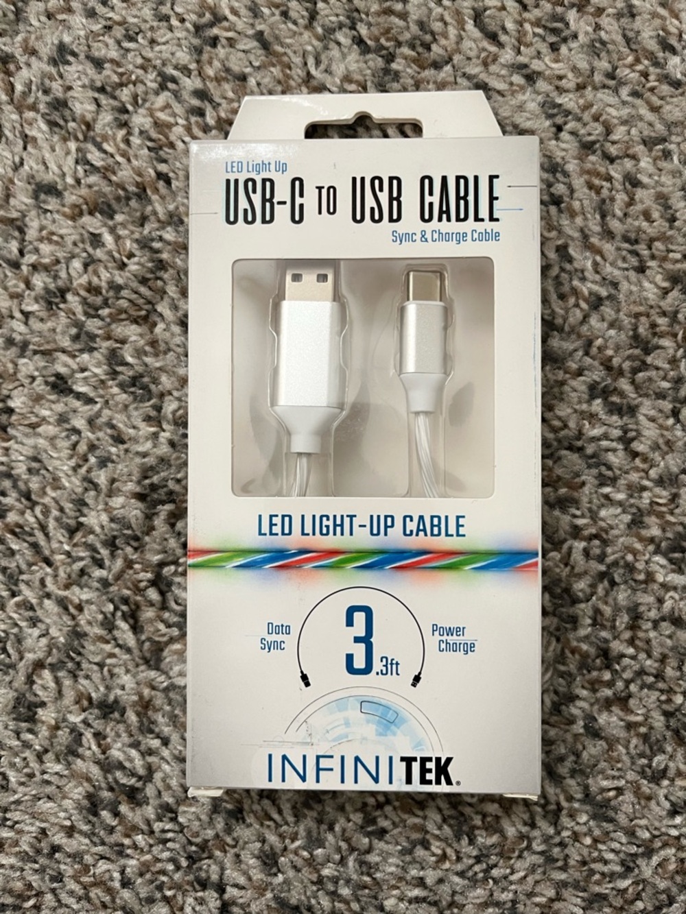 Silver USB-C to USB LED Light-Up Charging Cable - 3.3ft